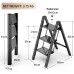 heyarun Three Steps Folding Metal Ladder - Heavy-Duty Safety Ladder with Anti-Slip Steps